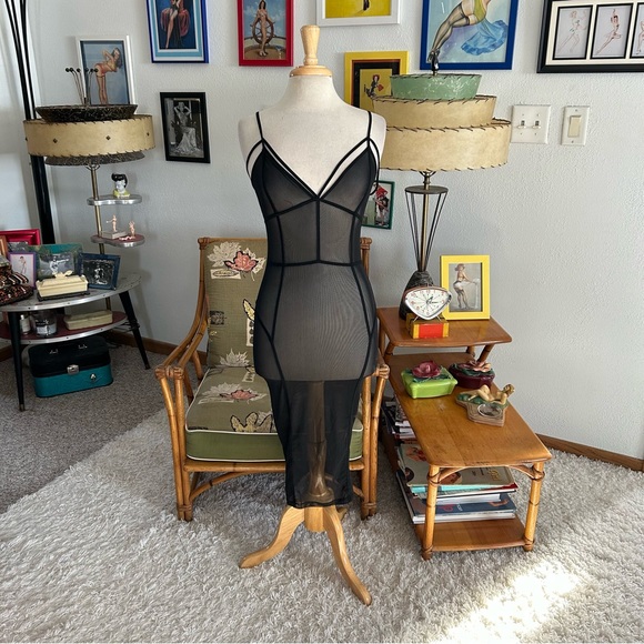 SOLD Retro Dress Sheer Slip Wiggle Black S M 1950s 50s Style Pinup Rockabilly - Picture 2 of 7